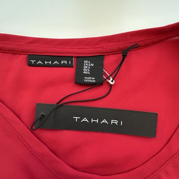 NEW Tahari Red Tunic Top L Semi Sheer Accents Flowy Stretch Versatile Transition - Picture 5 of 8